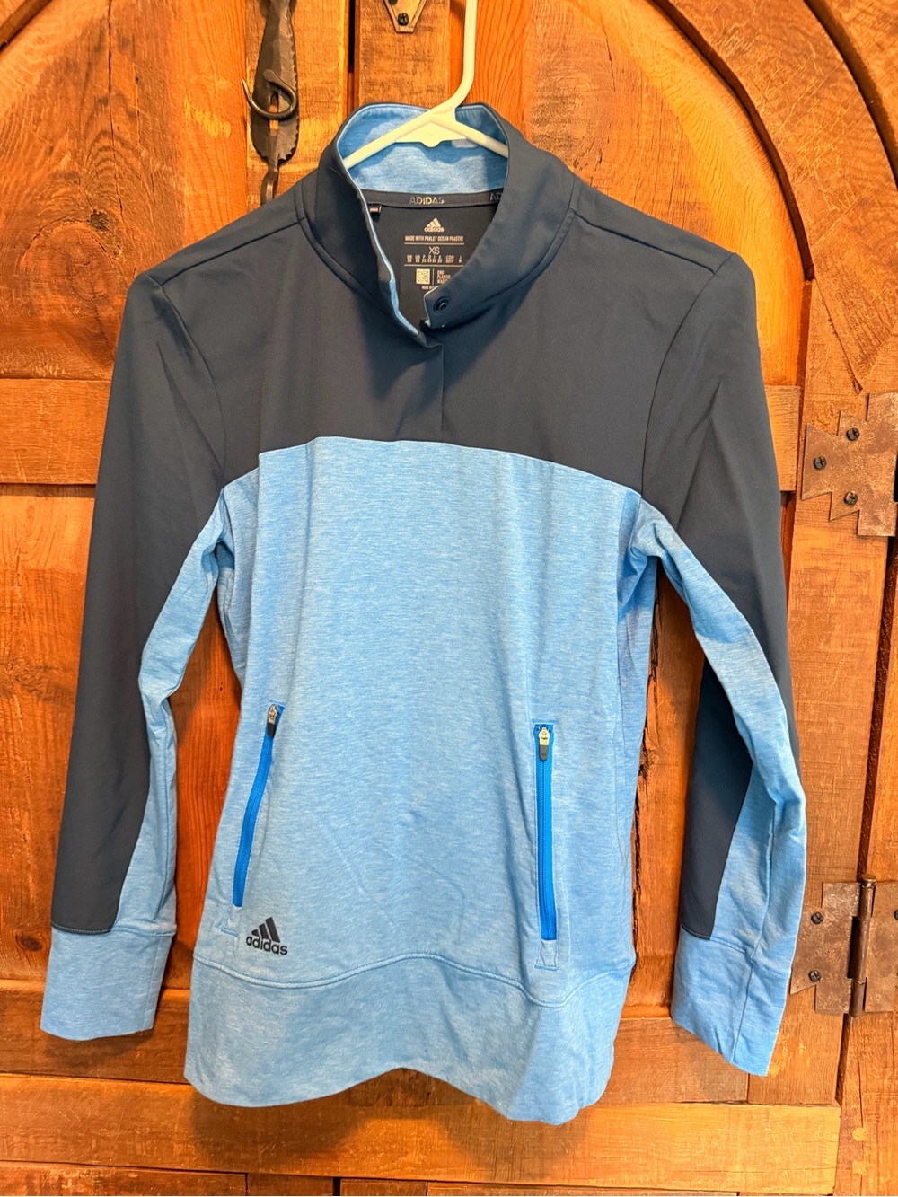 adidas women’s Light Blue and Navy Zip-Up Training Pullover